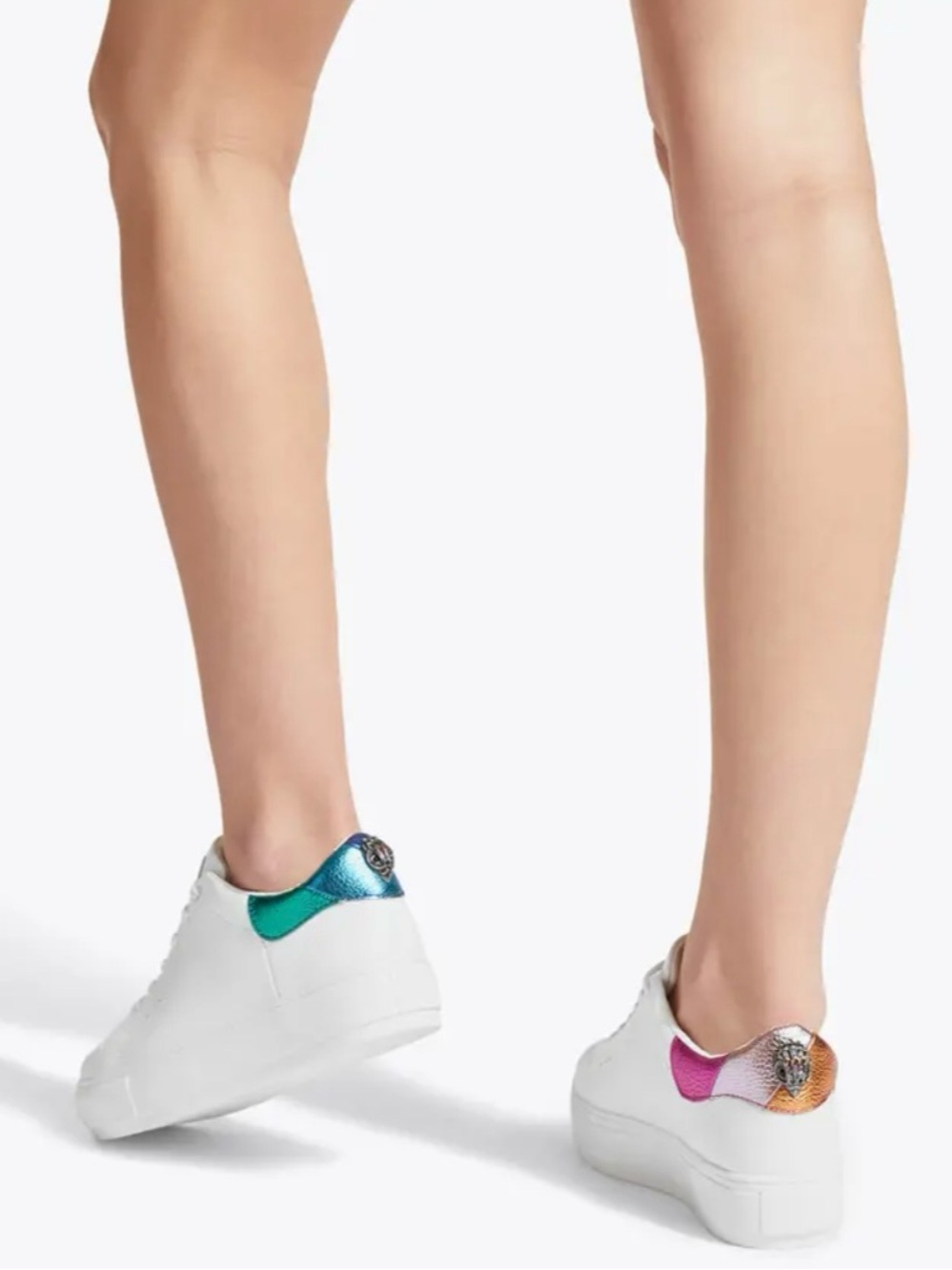 Kurt Geiger  White Sneakers with Metallic Rainbow Heel Panels